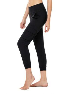 NWT Alo Yoga 7/8 High-Waist Cargo Sweatpant in Black Stretch Jogger XS